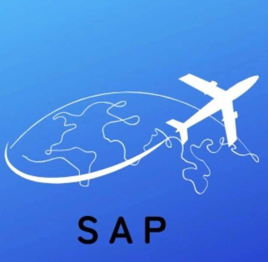 SAP Viagens - Logo oficial com avião voando ao redor do globo terrestre